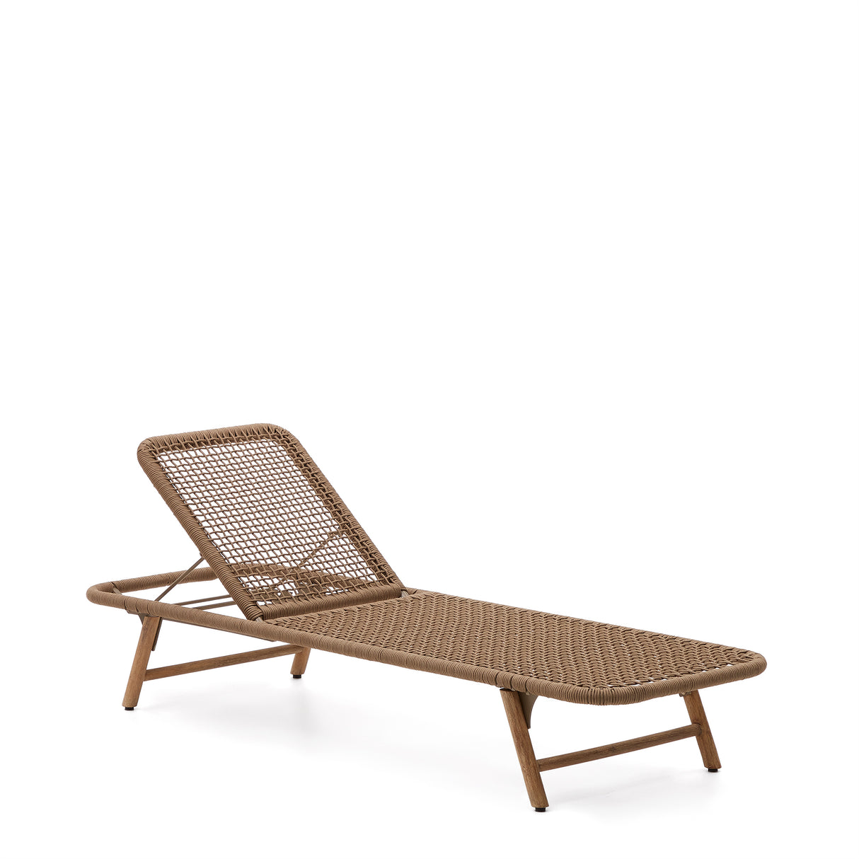 Dandara Sonnenliege mit Stahlstruktur, beigem Flechtwerk und Füßen aus massivem Akazienhol - ZEN ZONE Furniture