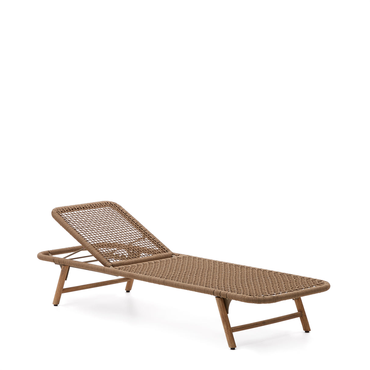 Dandara Sonnenliege mit Stahlstruktur, beigem Flechtwerk und Füßen aus massivem Akazienhol - ZEN ZONE Furniture