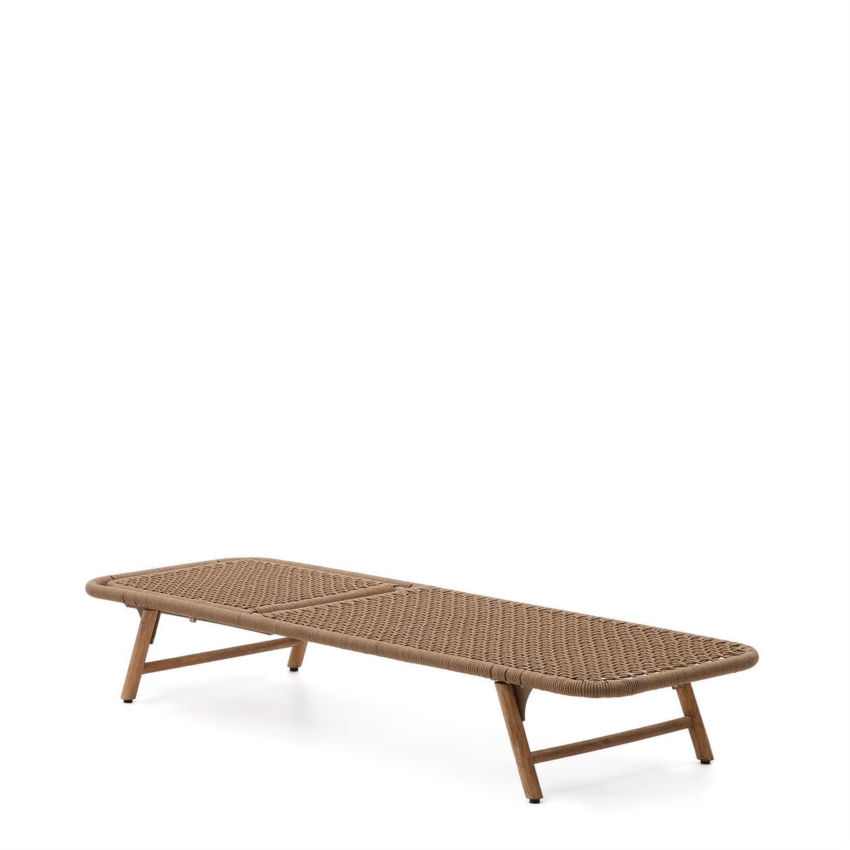 Dandara Sonnenliege mit Stahlstruktur, beigem Flechtwerk und Füßen aus massivem Akazienhol - ZEN ZONE Furniture