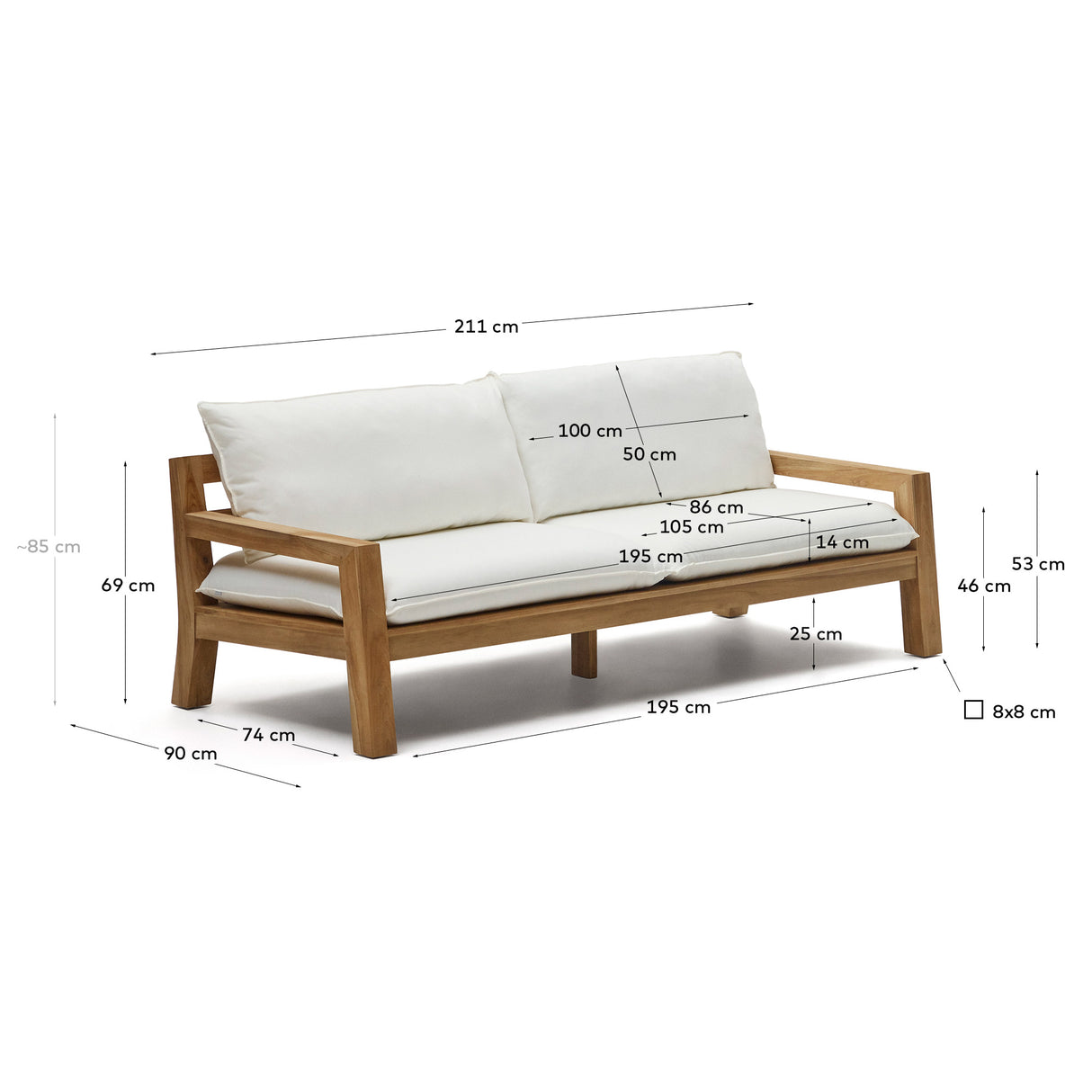 Forcanera 3-Sitzer-Sofa aus massivem Teakholz 218 cm - ZEN ZONE Furniture
