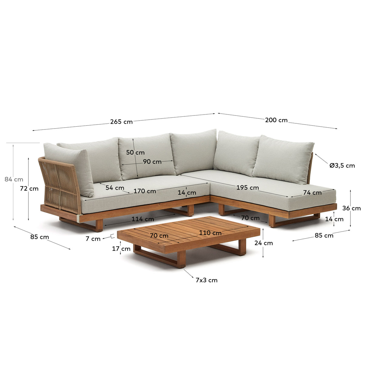Raco Set aus 5-Sitzer-Ecksofa und Couchtisch massives Akazienholz 100% FSC - ZEN ZONE Furniture