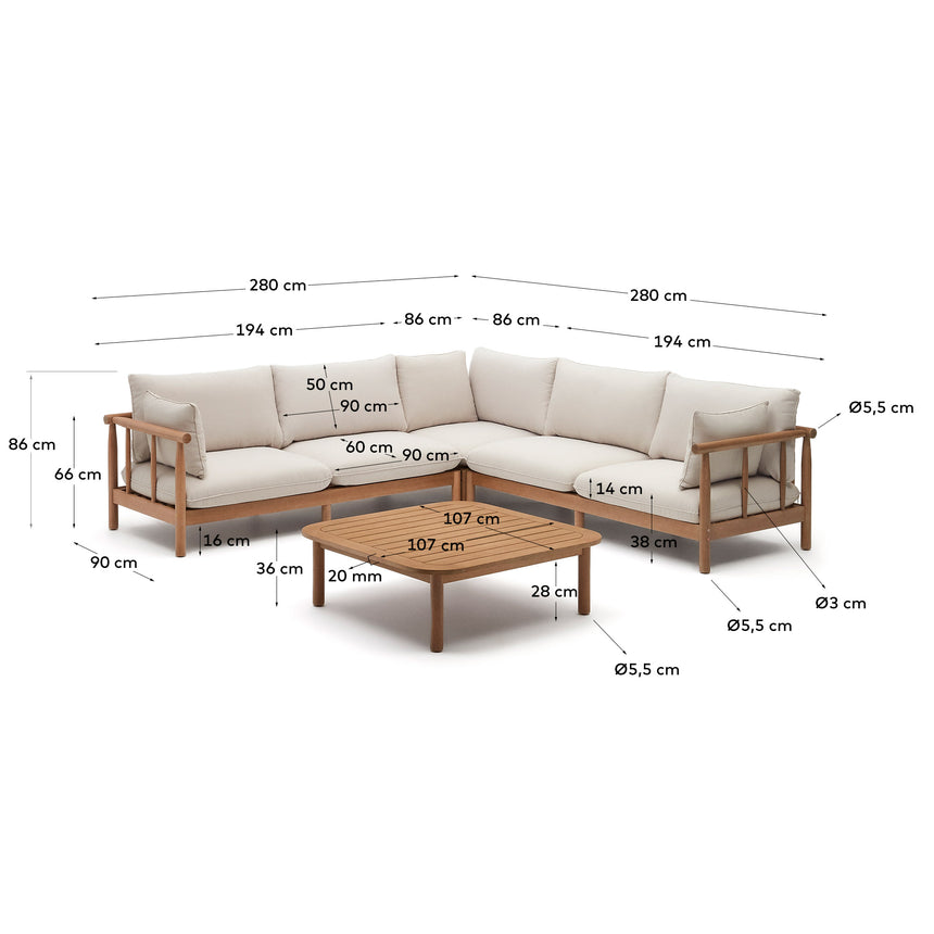 Sacova Set 5-Sitzer-Ecksofa und Couchtisch aus massives Eukalyptusholz 100% FSC - ZEN ZONE Furniture