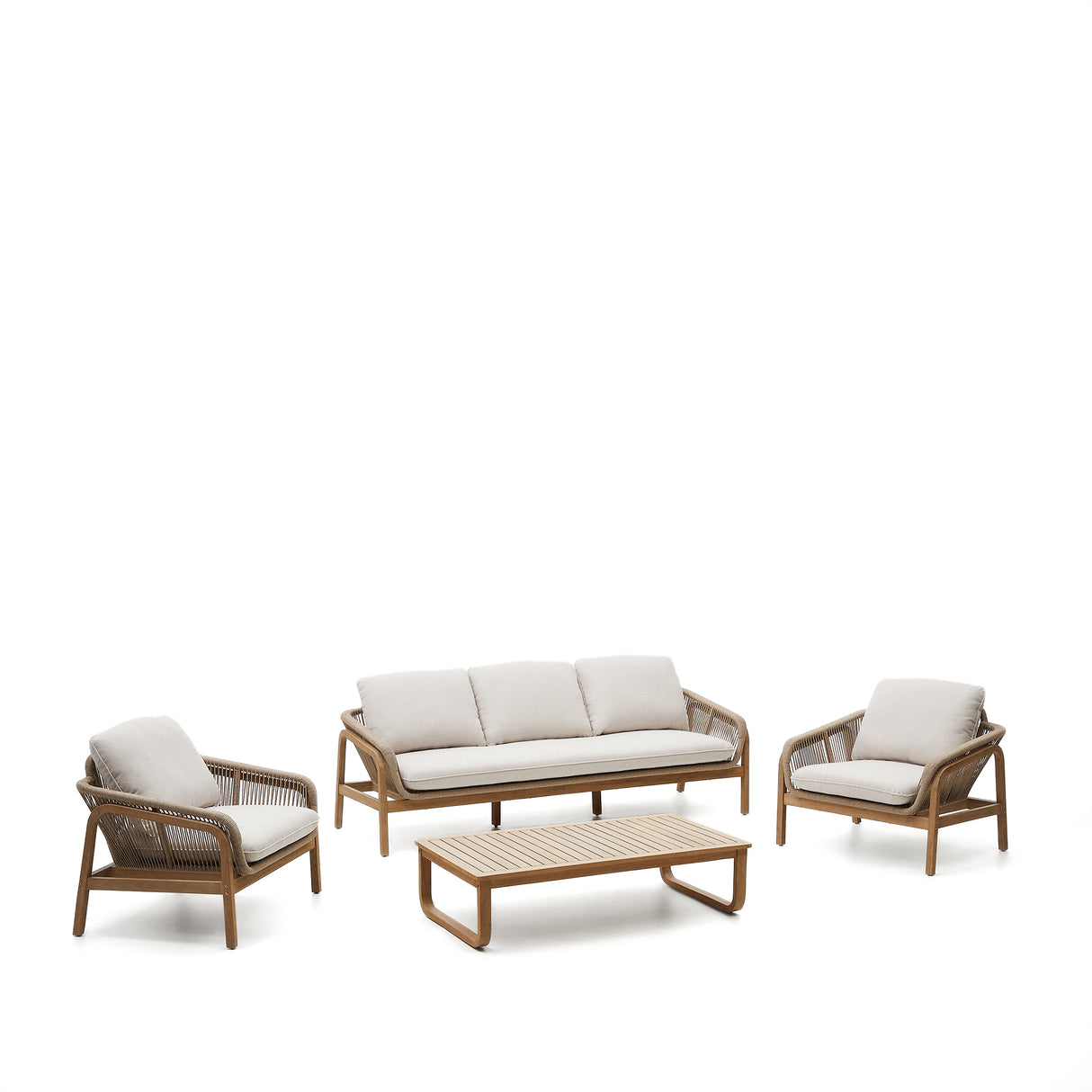 Vellana Set aus 3-Sitzer-Sofa, 2 Sesseln und Couchtisch aus massivem Akazienholz 100 % FSC - ZEN ZONE Furniture