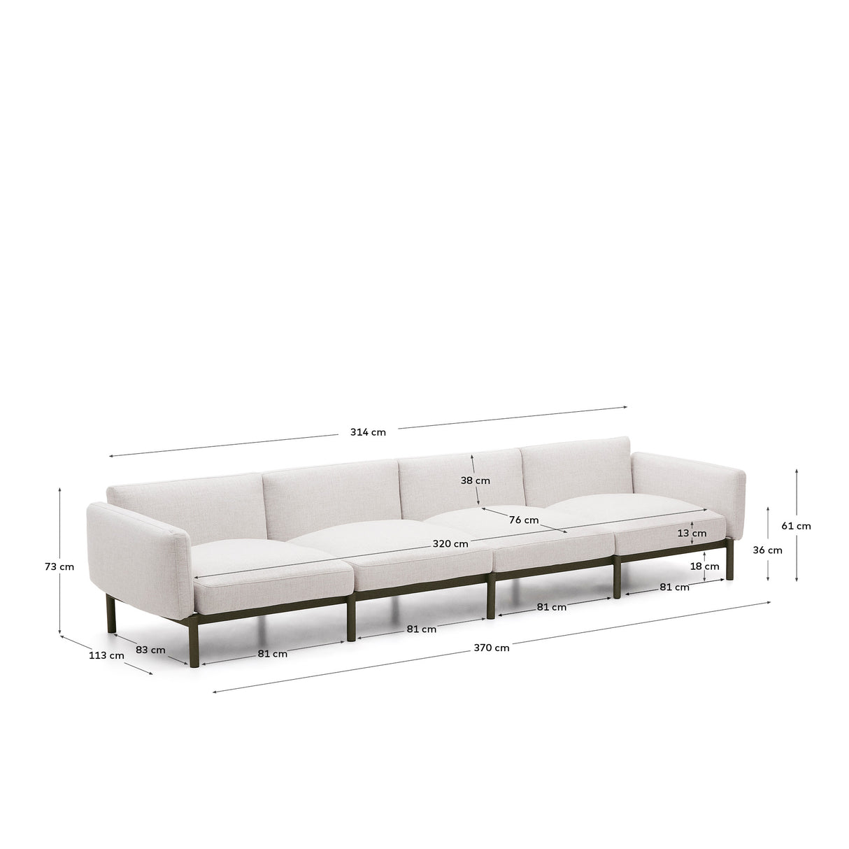 Modulares 4-Sitzer-Sofa für den Außenbereich Sorells aus Aluminium in grüner Ausführung 314 cm - ZEN ZONE Furniture