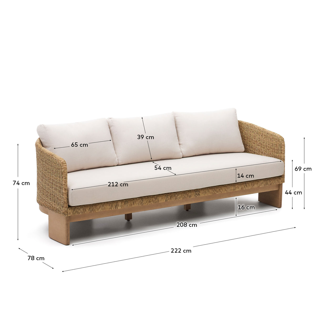 Xoriguer 3-Sitzer-Sofa aus synthetischem Rattan und massivem Eukalyptusholz 100 % FSC 223 - ZEN ZONE Furniture