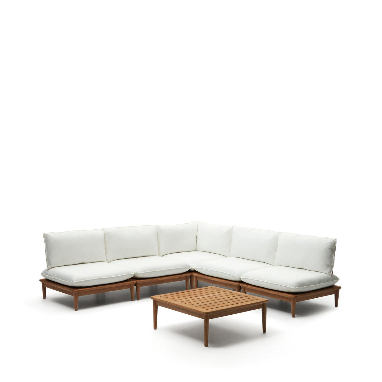 Portitxol modulares Set Ecksessel, 4 Sessel und Couchtisch aus massivem Teakholz - ZEN ZONE Furniture