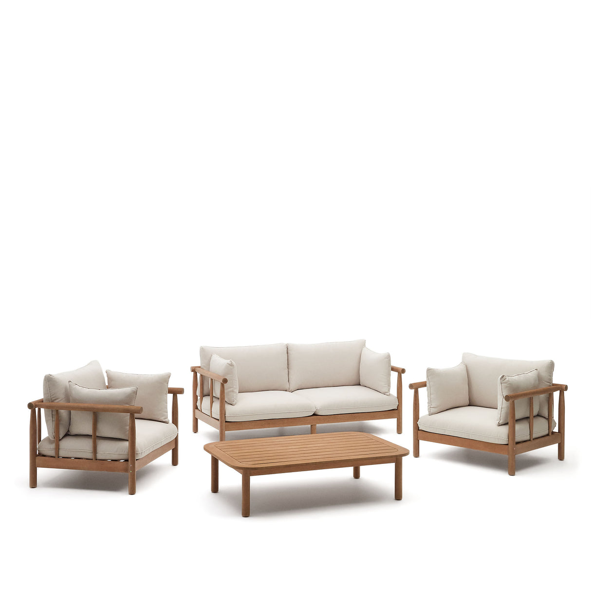 Sacova Set 2 Sesseln, 2-Sitzer-Sofa und Couchtisch massives Eukalyptusholz 100% FSC - ZEN ZONE Furniture