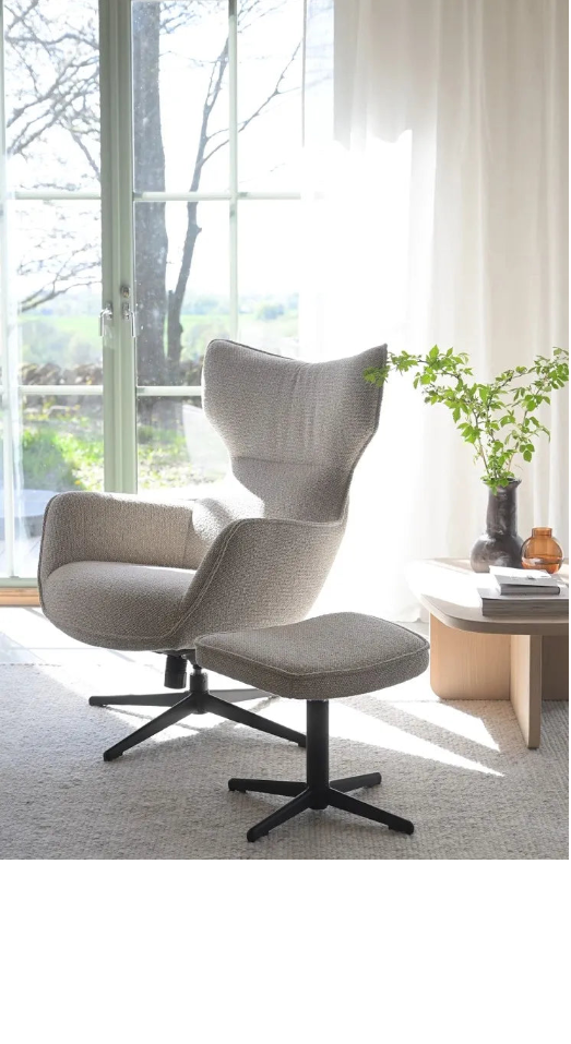 JENKINS Sofasessel drehbar, schaukelbar, in Beige/schwarz 85x73x100cm - ZEN ZONE Furniture
