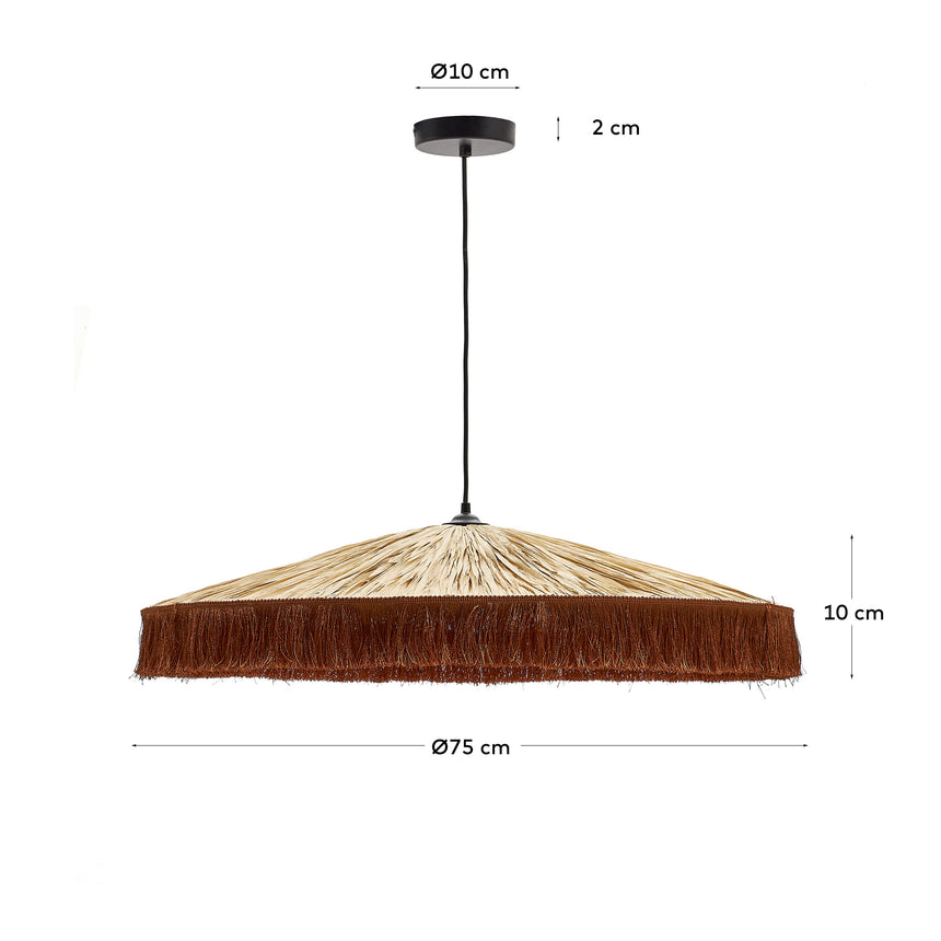 Pollensa Hängeleuchte aus natürlichem Raffiabast und Fransen in Terrakotta Ø 75 cm - ZEN ZONE Furniture