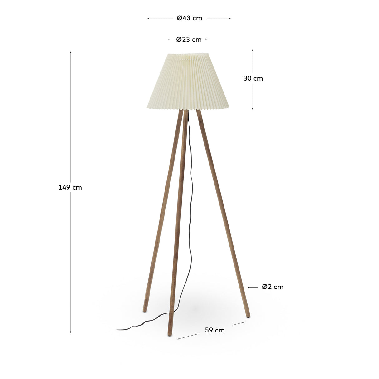 Benicarlo Stehlampe aus Kautschukholz mit natürlichem Finish und Beige - ZEN ZONE Furniture
