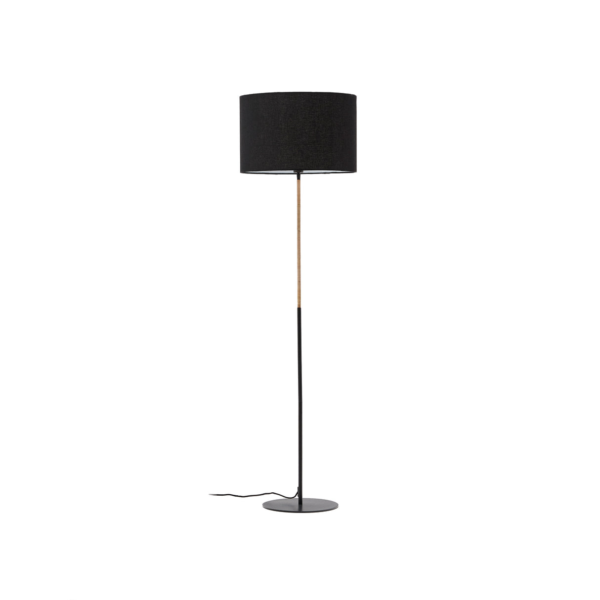 Canar Stehlampe aus Metall und Rattan mit schwarzem Baumwollschirm - ZEN ZONE Furniture