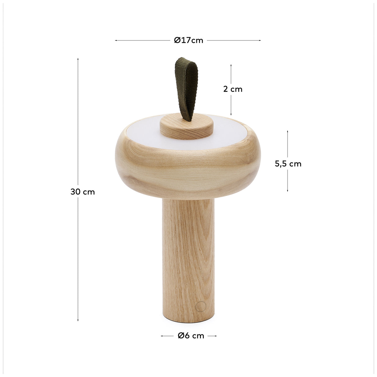 Luba tragbare Tischlampe aus massivem Eschenholz und grünem Baumwollgriff - ZEN ZONE Furniture