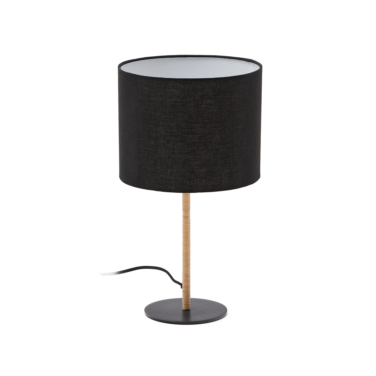 Pina Tischlampe aus Metall und Rattan mit schwarzem Baumwollschirm - ZEN ZONE Furniture
