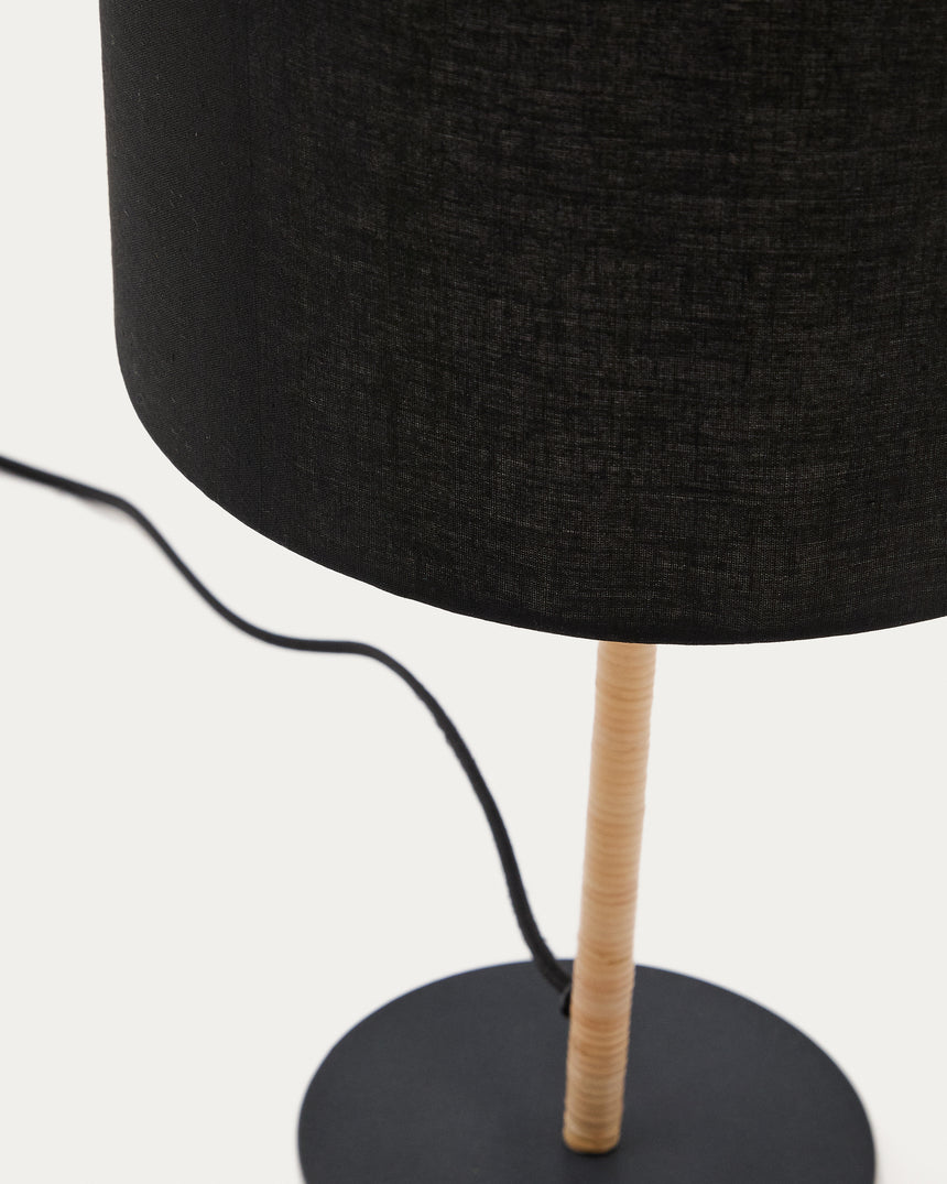 Pina Tischlampe aus Metall und Rattan mit schwarzem Baumwollschirm - ZEN ZONE Furniture
