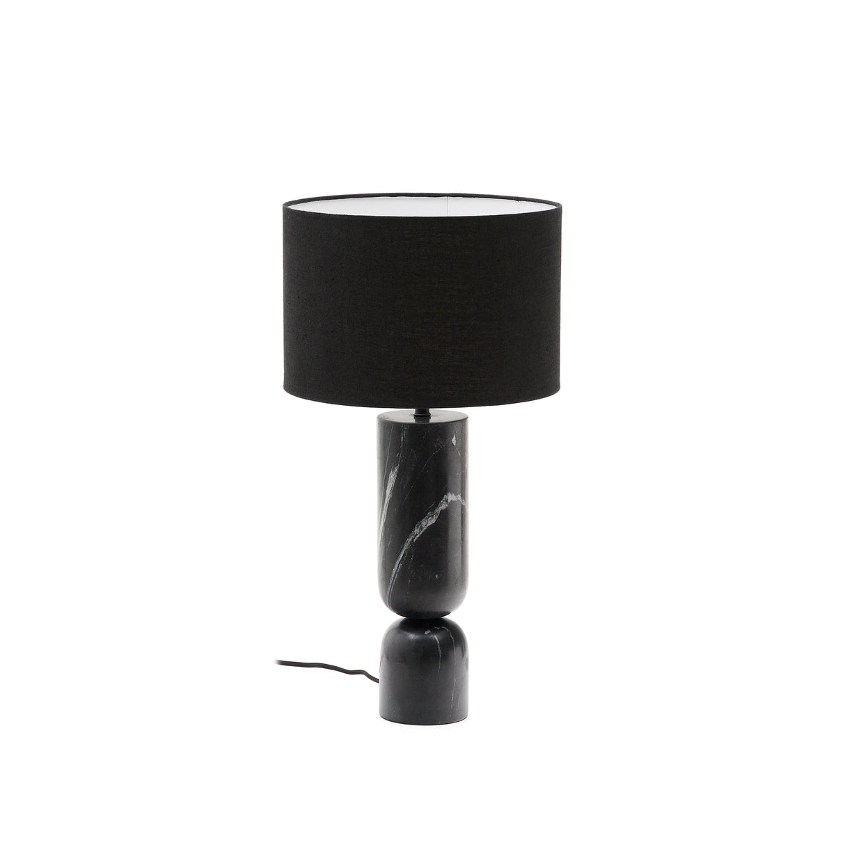 Tischleuchte Vex aus schwarzem Marmor und schwarzem Lampenschirm aus Leinen - ZEN ZONE Furniture