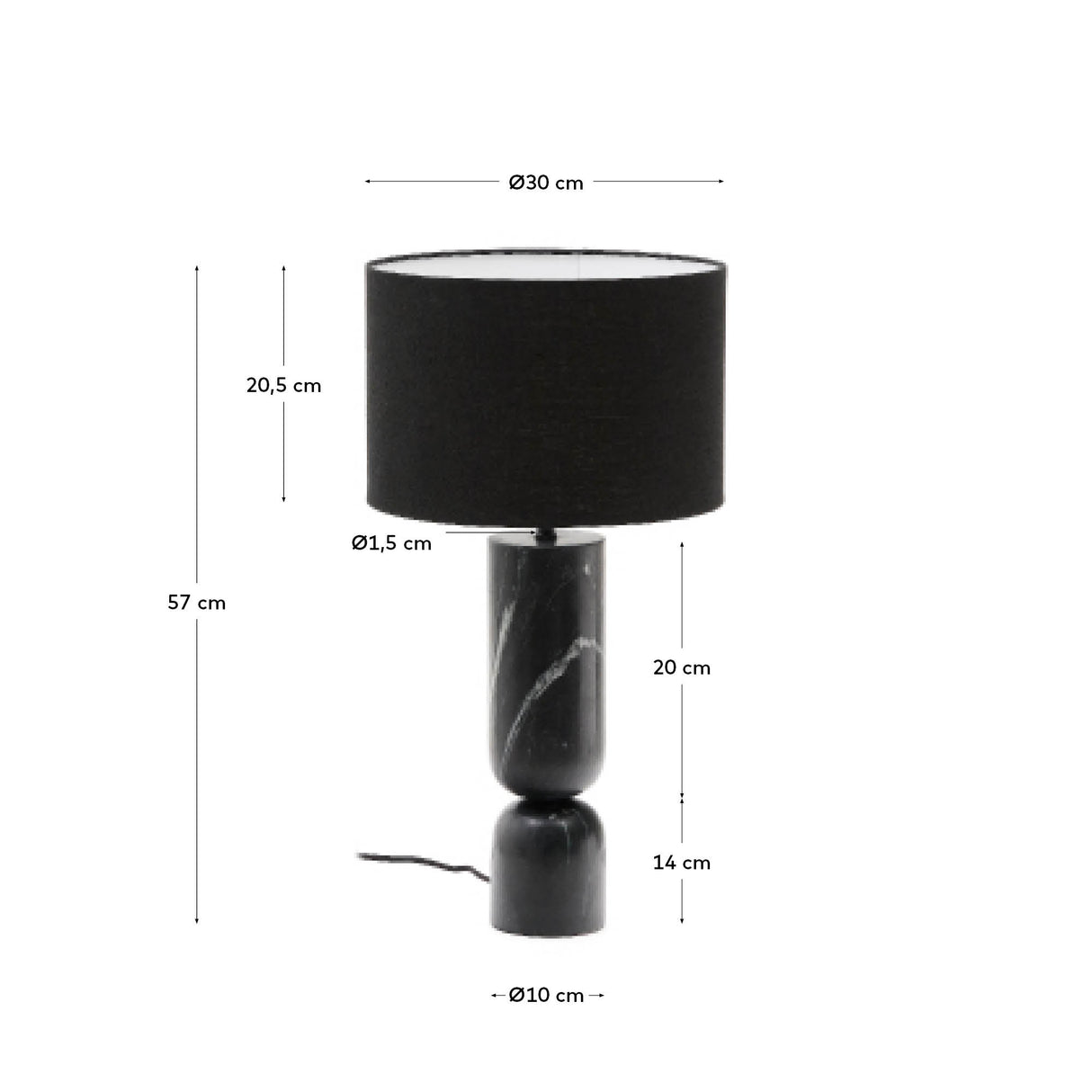 Tischleuchte Vex aus schwarzem Marmor und schwarzem Lampenschirm aus Leinen - ZEN ZONE Furniture