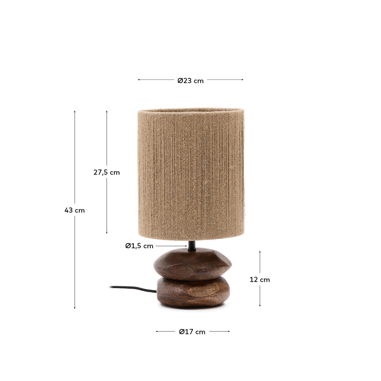 Tischleuchte Kor aus Akazienholz mit dunklem Finish und Jute - ZEN ZONE Furniture