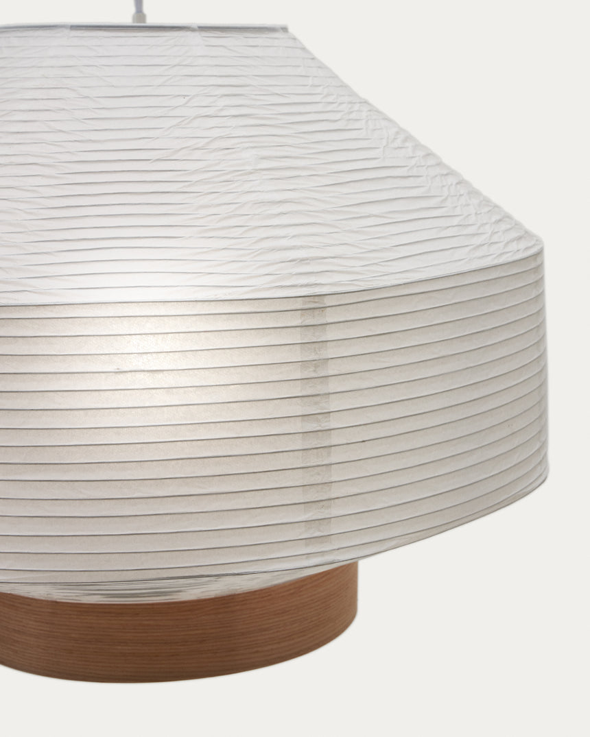 Lampenschirm für Deckenleuchte Hila aus weißem Papier und Naturholzfurnier Ø 30 cm - ZEN ZONE Furniture