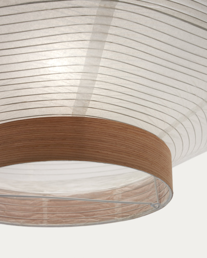 Lampenschirm für Deckenleuchte Hila aus weißem Papier und Naturholzfurnier Ø 30 cm - ZEN ZONE Furniture