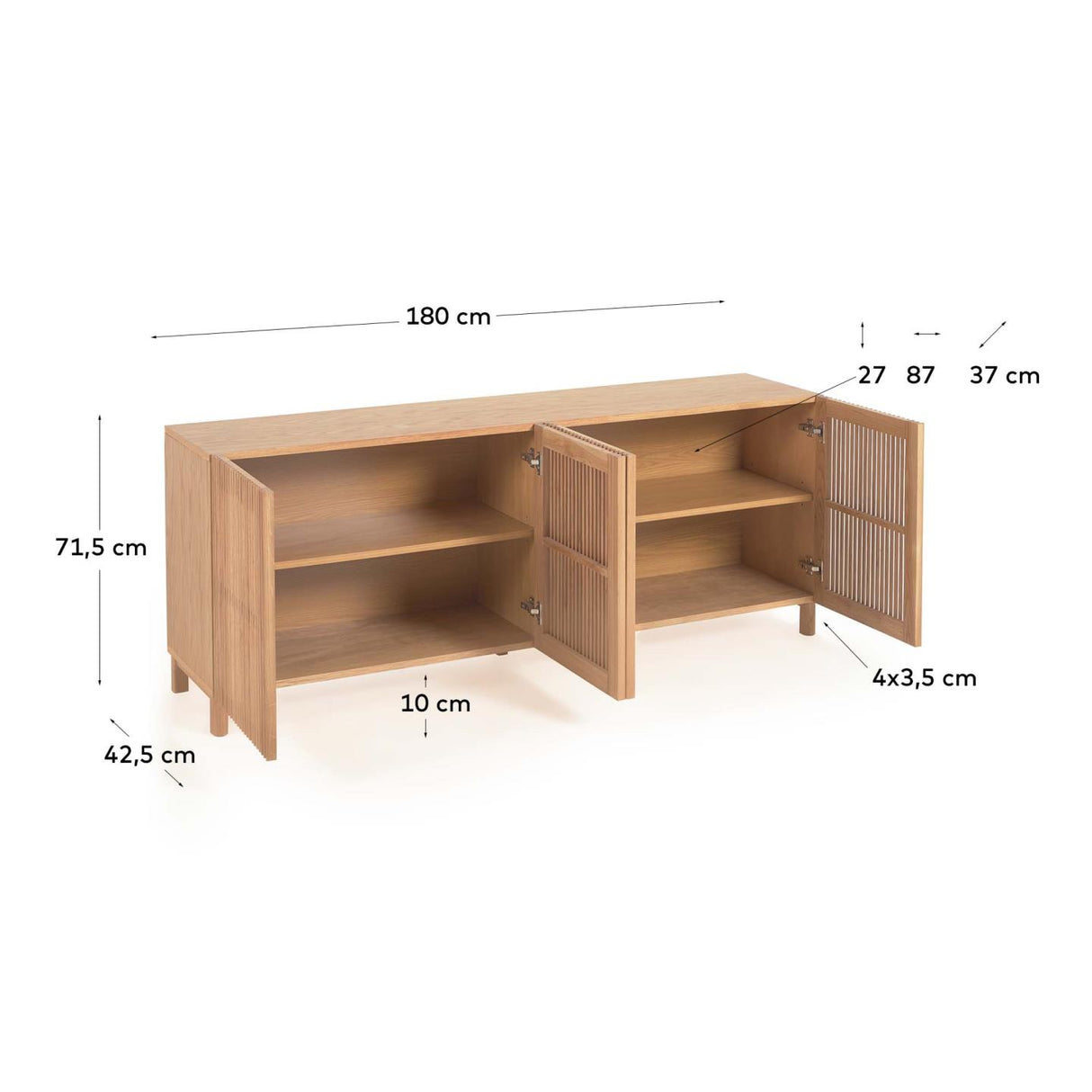 Beyla Sideboard 4 Türen massive Eiche und Furnier 180 x 71,5 cm FSC 100 % - ZEN ZONE Furniture
