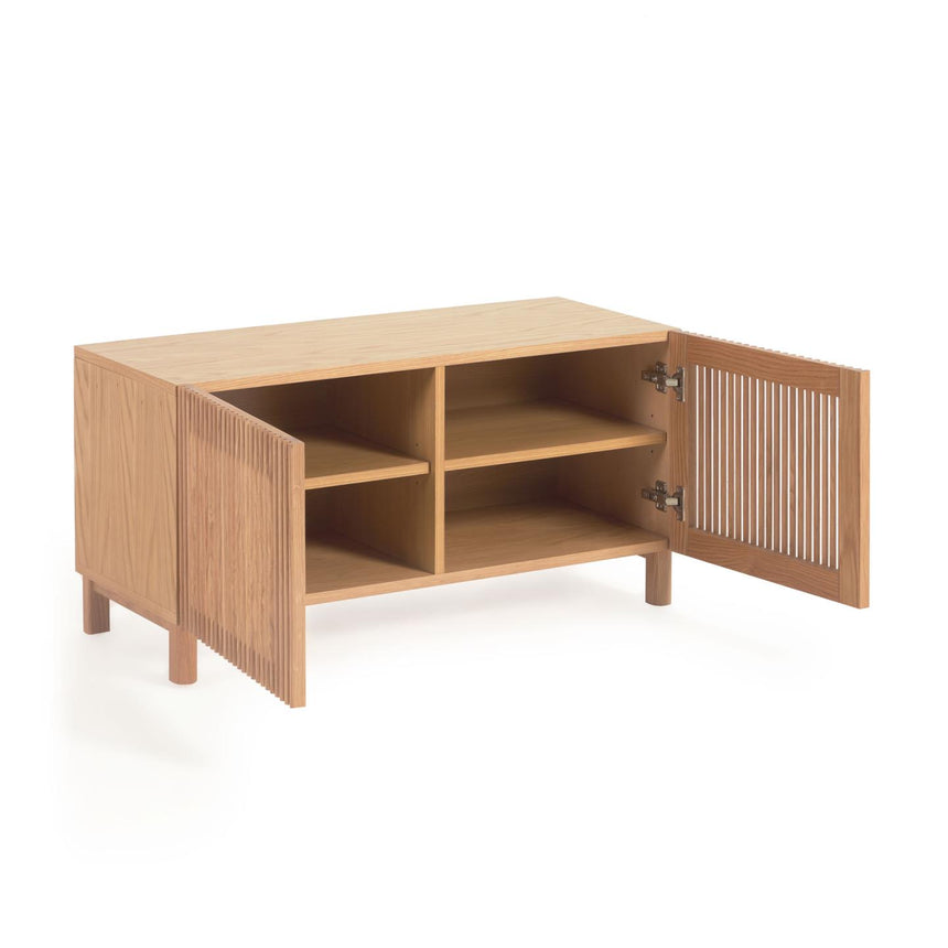 Beyla Schuhregal mit 2 Türen aus massiver Eiche und Eichenfurnier 98,5 cm FSC 100% - ZEN ZONE Furniture