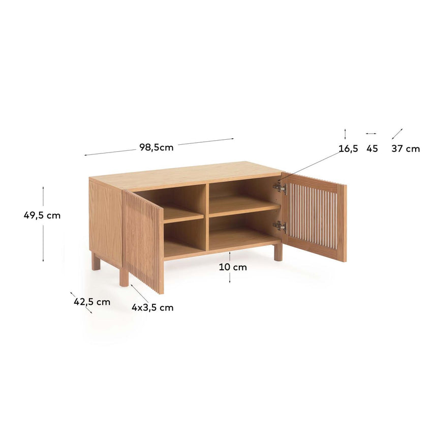Beyla Schuhregal mit 2 Türen aus massiver Eiche und Eichenfurnier 98,5 cm FSC 100% - ZEN ZONE Furniture
