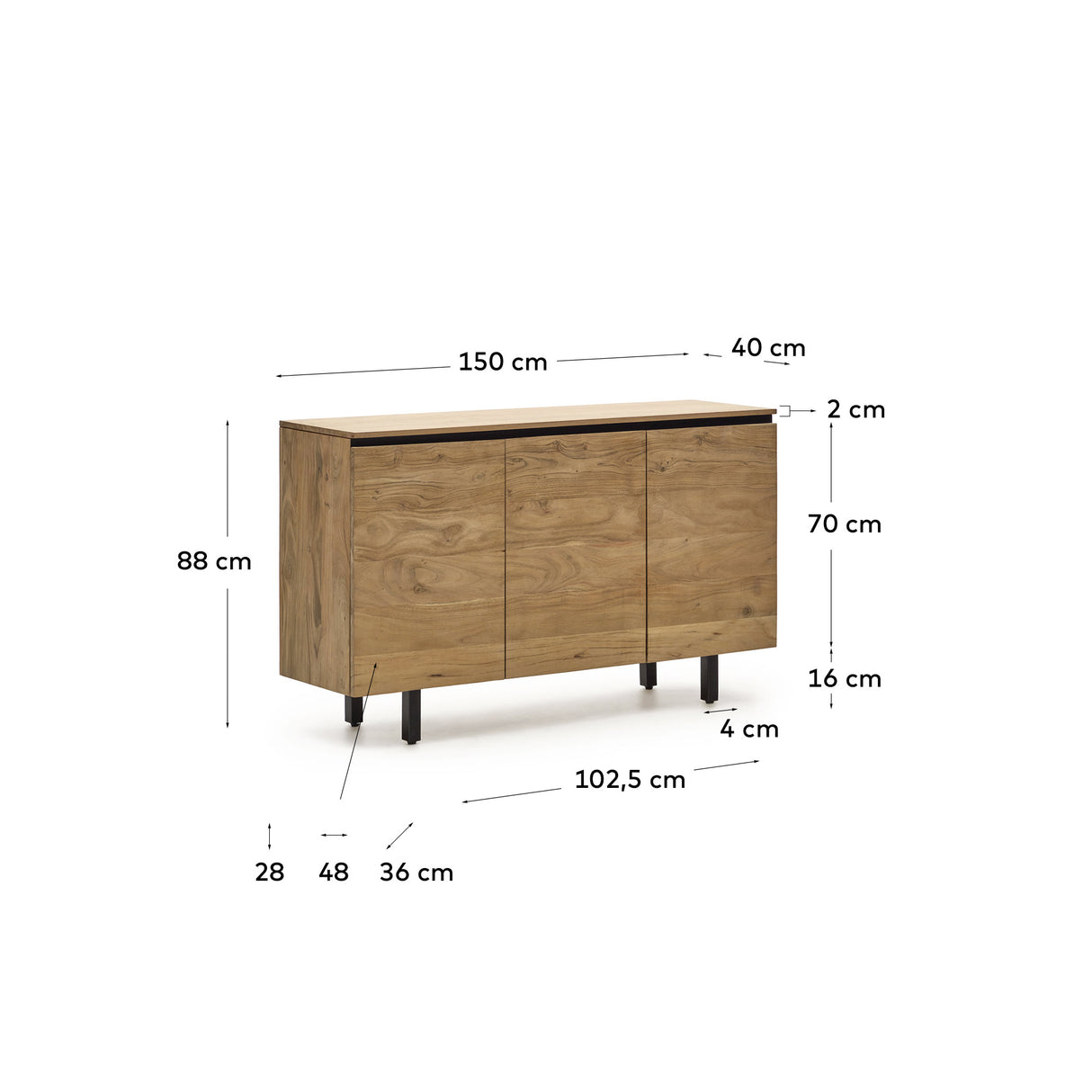 Uxue Sideboard aus massivem Akazienholz mit natürlichem Finish 150 x 88 cm - ZEN ZONE Furniture