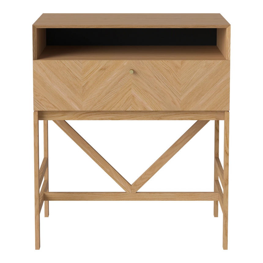 Luxe Kommode mit 1 Schublade, hoch, aus Eiche, geölt, 68x40 cm
