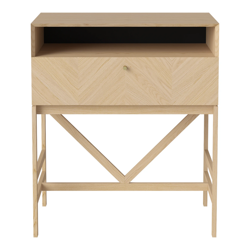 Luxe Kommode mit 1 Schublade, hoch, aus Eiche, geölt, 68x40 cm