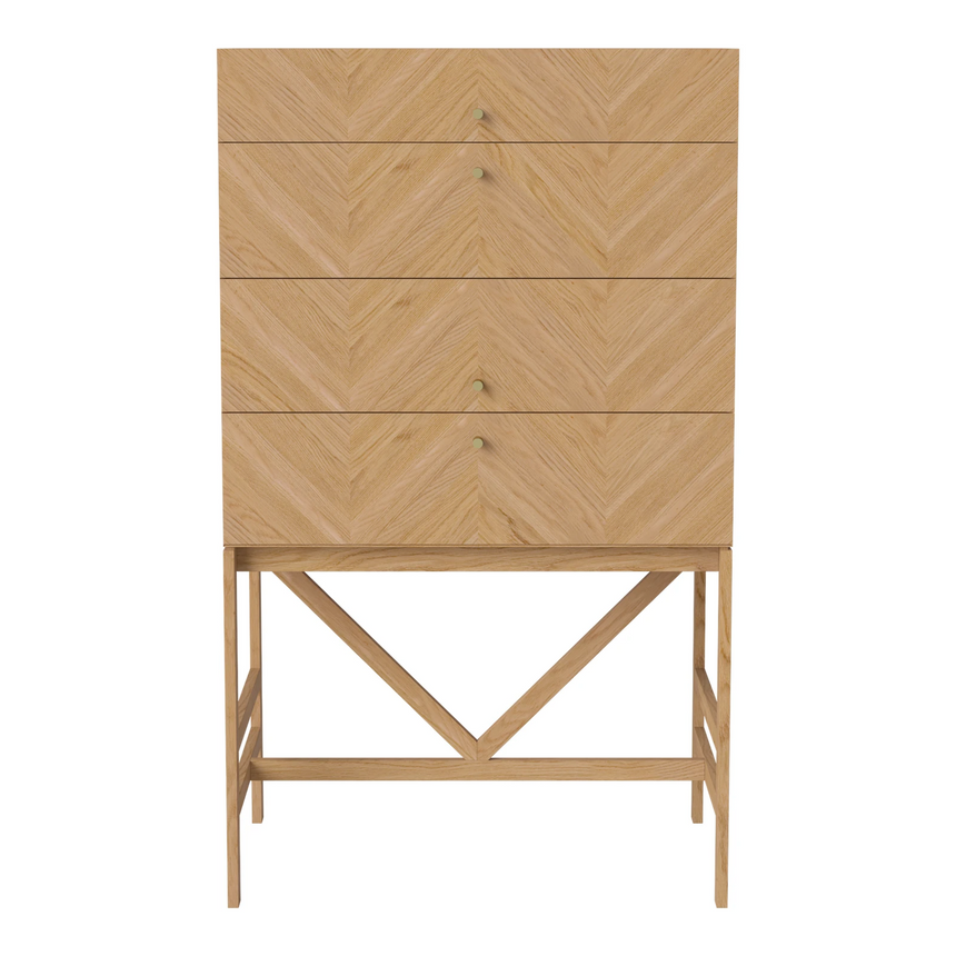 Luxe Kommode mit 4 Schubladen, hoch, aus Eiche, geölt, 68x40 cm