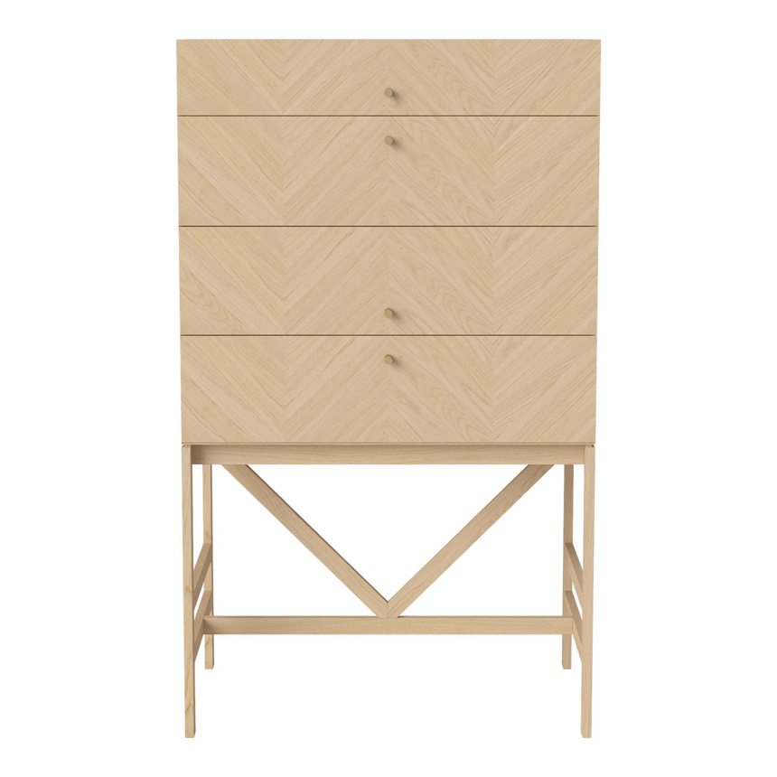 Luxe Kommode mit 4 Schubladen, hoch, aus Eiche, geölt, 68x40 cm