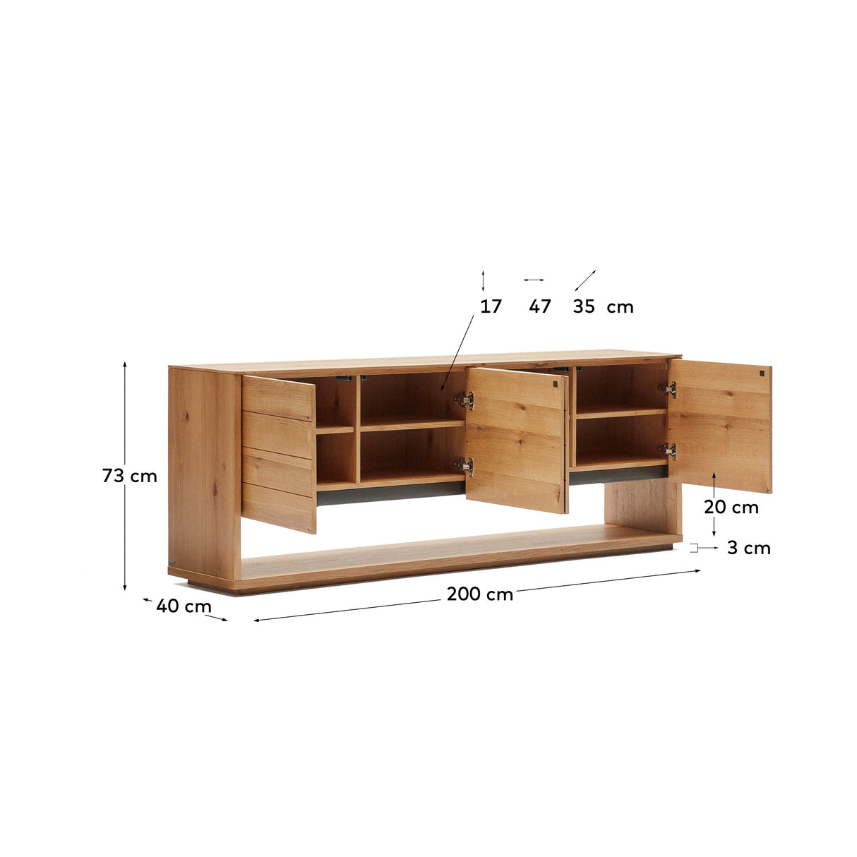 Alguema Sideboard 4 Türen mit Eichenfurnier und natürlichem Finish 200 x 74 cm - ZEN ZONE Furniture