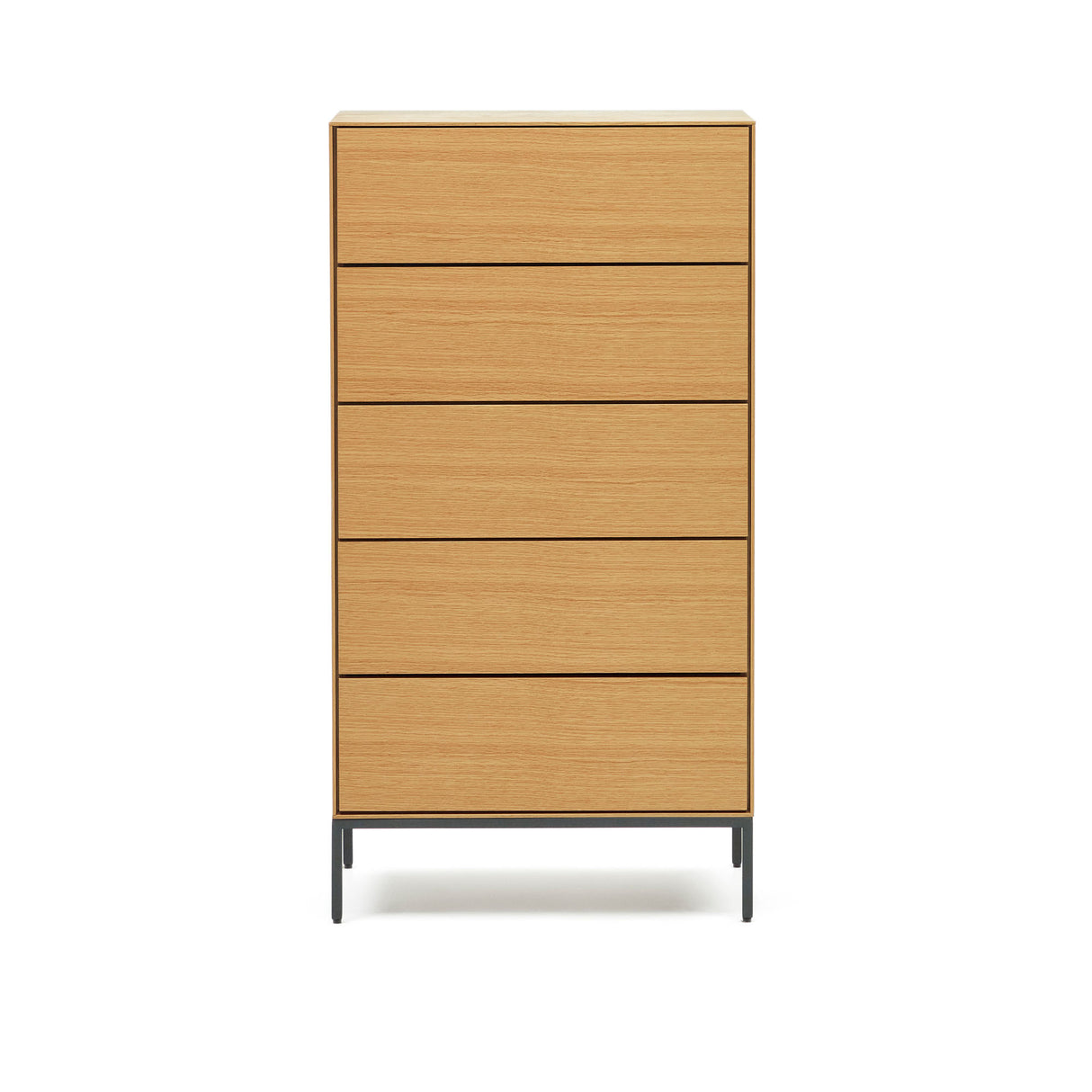 Vedrana Kommode 5 Schubladen aus Eichenfurnier und Stahlbeine in Schwarz 60 x 114 cm - ZEN ZONE Furniture