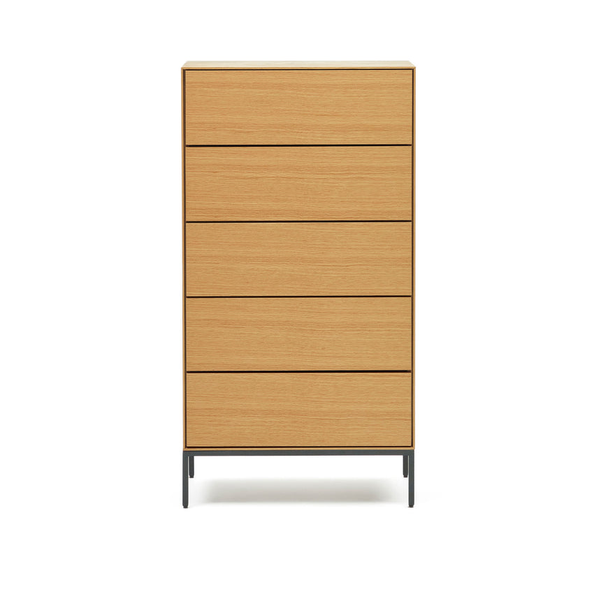 Vedrana Kommode 5 Schubladen aus Eichenfurnier und Stahlbeine in Schwarz 60 x 114 cm - ZEN ZONE Furniture