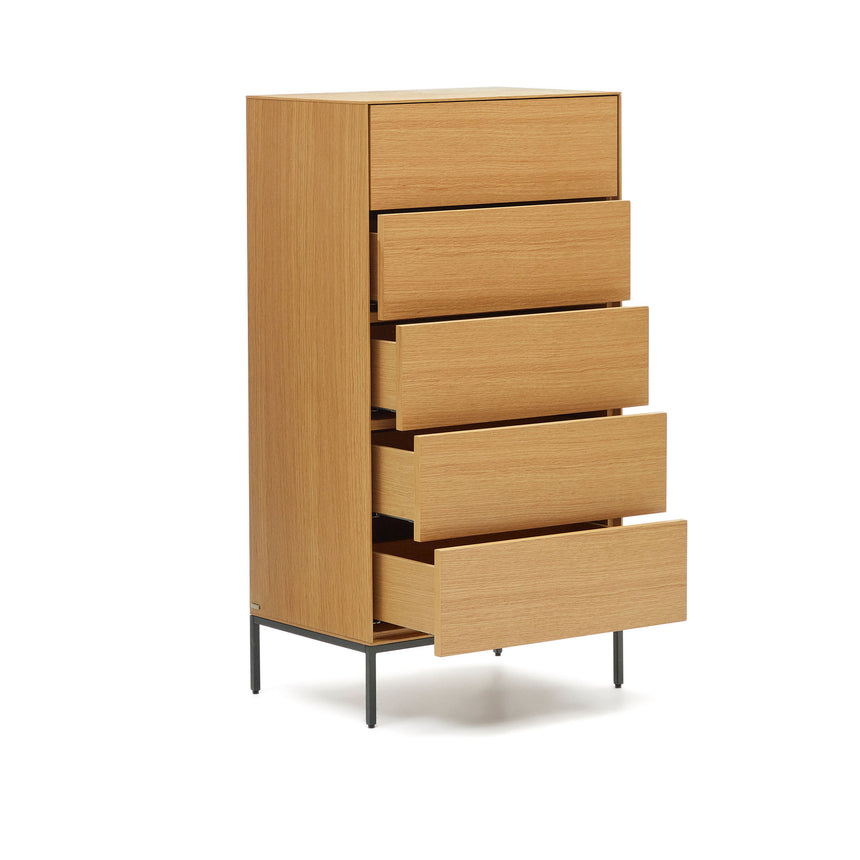 Vedrana Kommode 5 Schubladen aus Eichenfurnier und Stahlbeine in Schwarz 60 x 114 cm - ZEN ZONE Furniture
