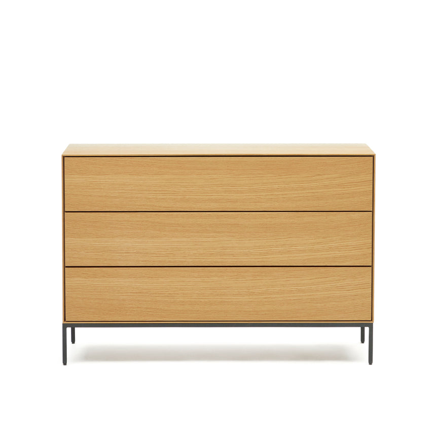 Vedrana Kommode aus 3 Schubladen aus Eichenfurnier und Stahlbeine in Schwarz 110 x 75 cm - ZEN ZONE Furniture