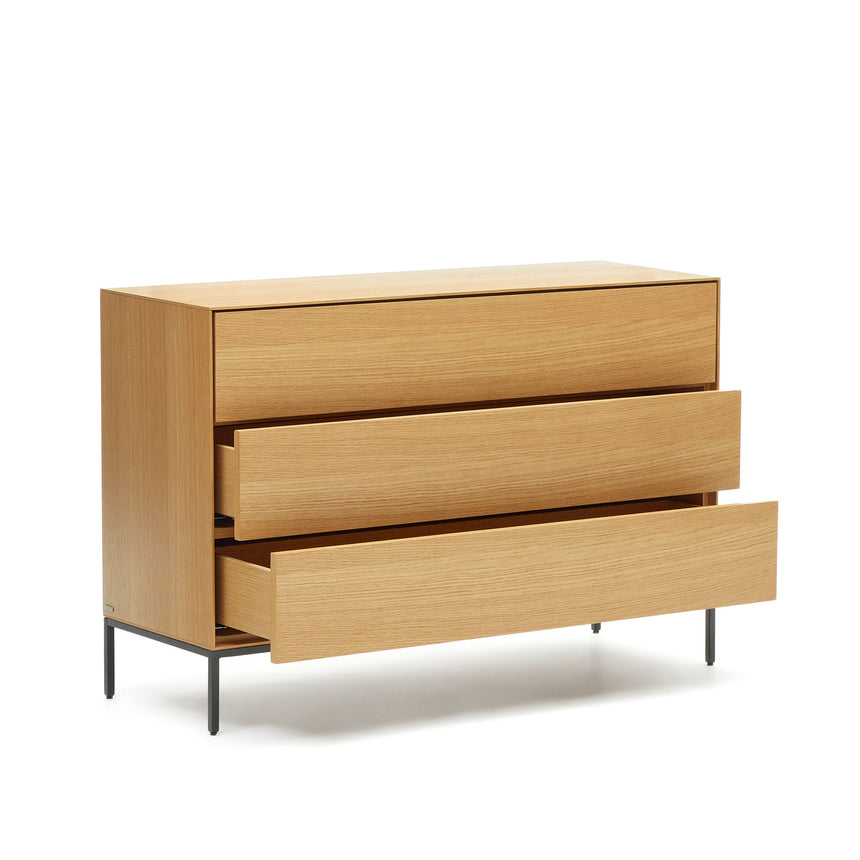 Vedrana Kommode aus 3 Schubladen aus Eichenfurnier und Stahlbeine in Schwarz 110 x 75 cm - ZEN ZONE Furniture