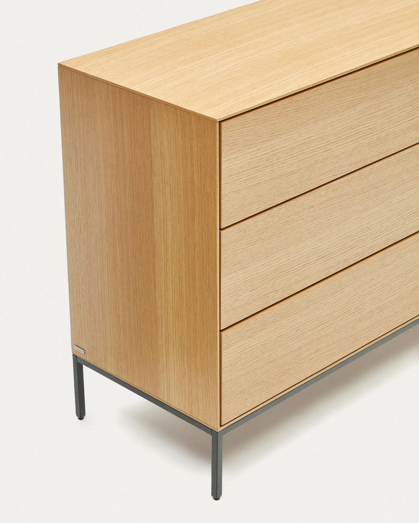 Vedrana Kommode aus 3 Schubladen aus Eichenfurnier und Stahlbeine in Schwarz 110 x 75 cm - ZEN ZONE Furniture