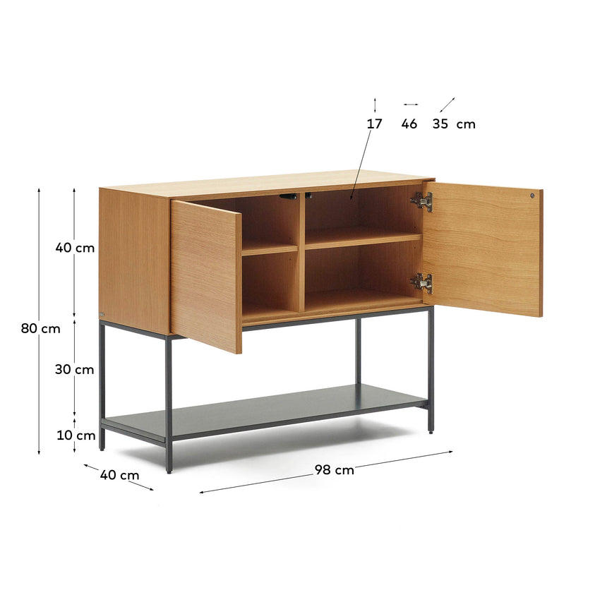 Vedrana Kommode 2 Türen aus Eichenfurnier und Stahlbeine in Schwarz 97,5 x 80 cm - ZEN ZONE Furniture
