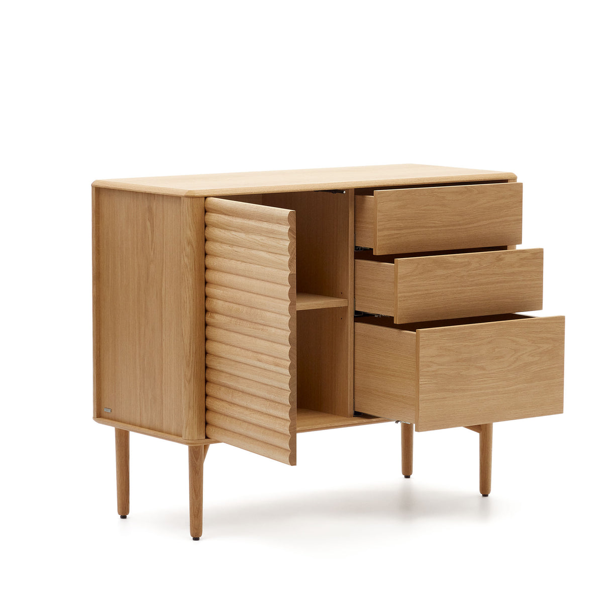 Lenon Sideboard 1 Türe und 3 Schubladen aus Eichenholz und Eichenfurnier 105 x 84 cm FSC M - ZEN ZONE Furniture