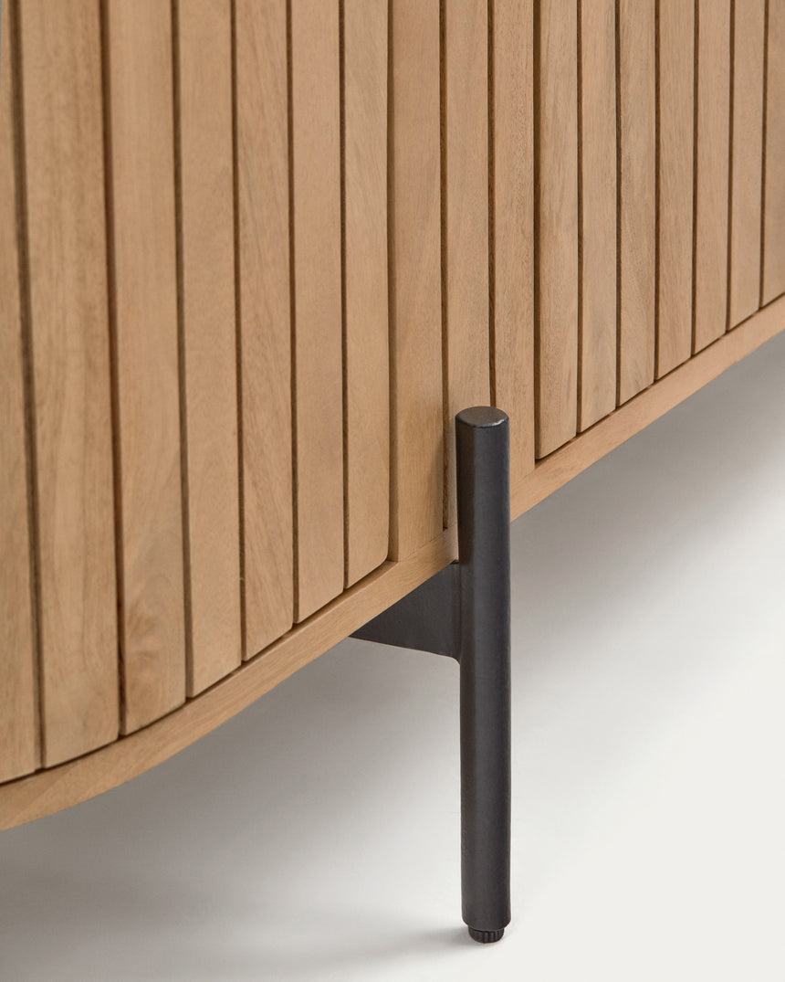Licia TV-Möbel 4 Türen aus massivem Mangoholz und schwarz lackiertem Metall 200 x 55 cm - ZEN ZONE Furniture