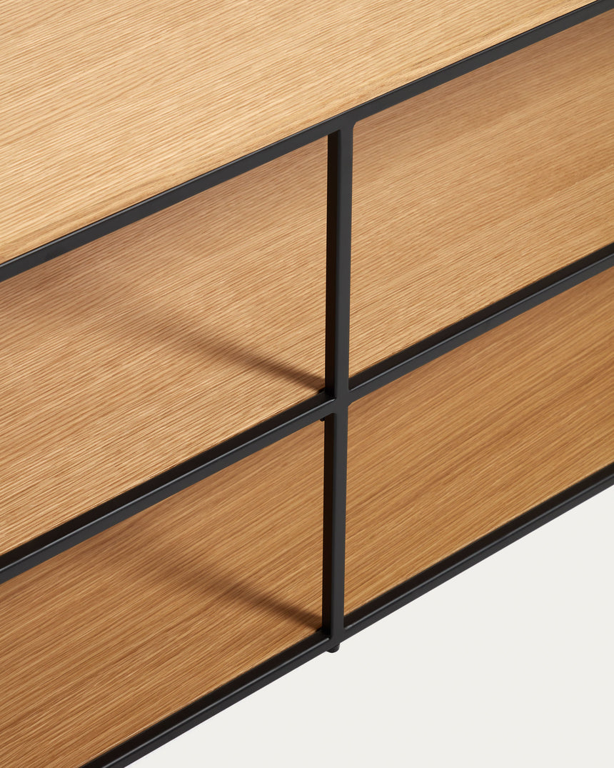 Yoana TV-Möbel aus Eichenfurnier und schwarz lackiertem Metallgestell 160 x 40 cm - ZEN ZONE Furniture