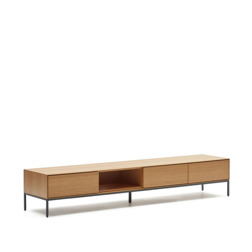 Vedrana TV-Schrank 3 Schubladen aus Eichenfurnier und Stahlbeine in Schwarz 195 x 35 cm - ZEN ZONE Furniture