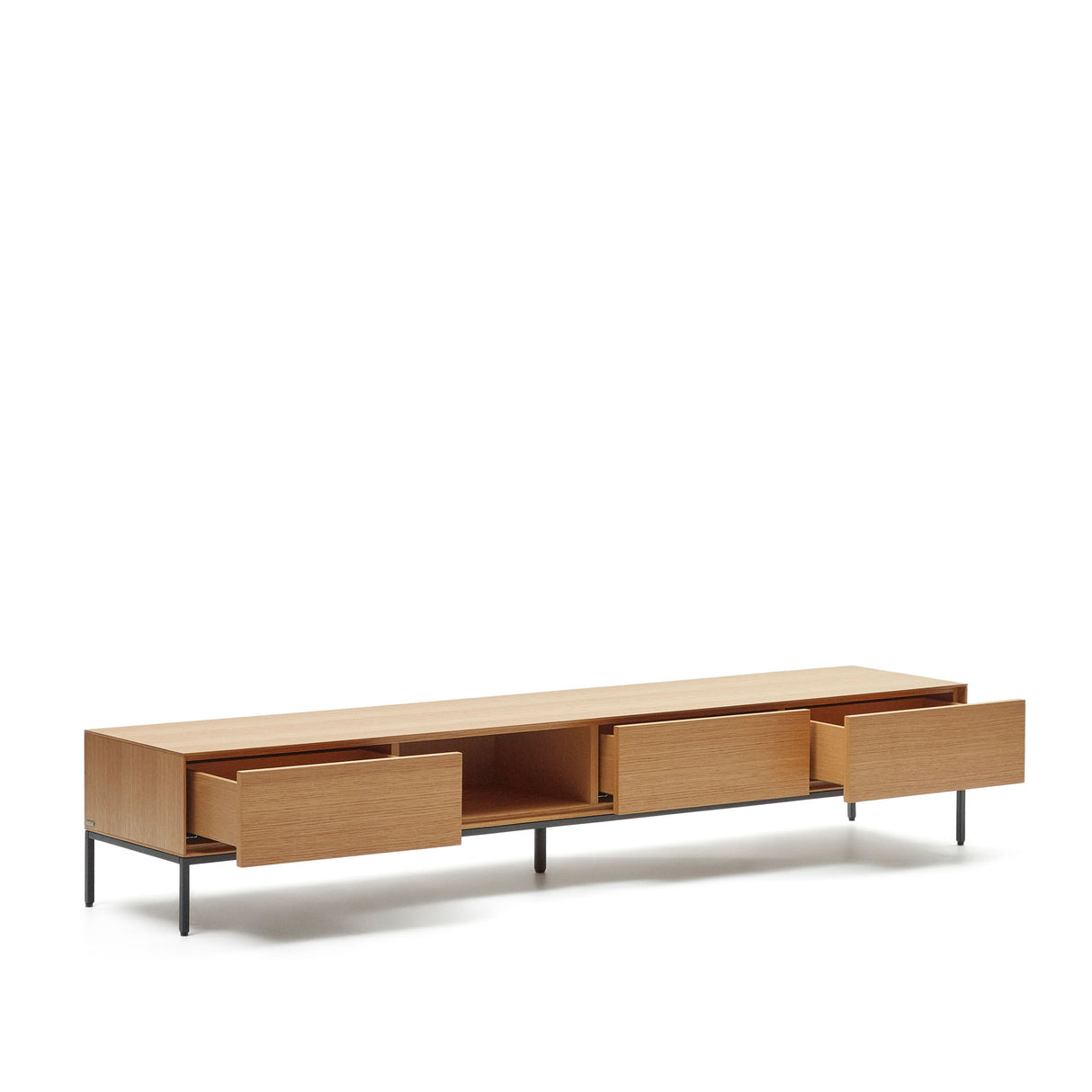 Vedrana TV-Schrank 3 Schubladen aus Eichenfurnier und Stahlbeine in Schwarz 195 x 35 cm - ZEN ZONE Furniture