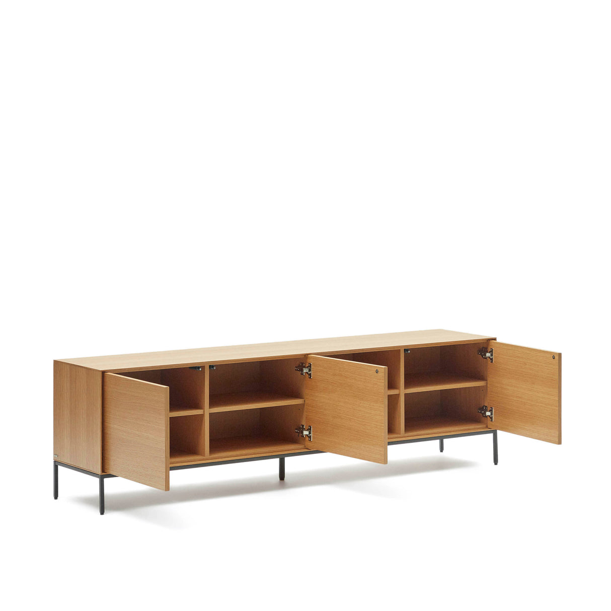 Vedrana TV-Schrank 3 Türen aus Eichenfurnier und Stahlbeine in Schwarz 195 x 55 cm - ZEN ZONE Furniture