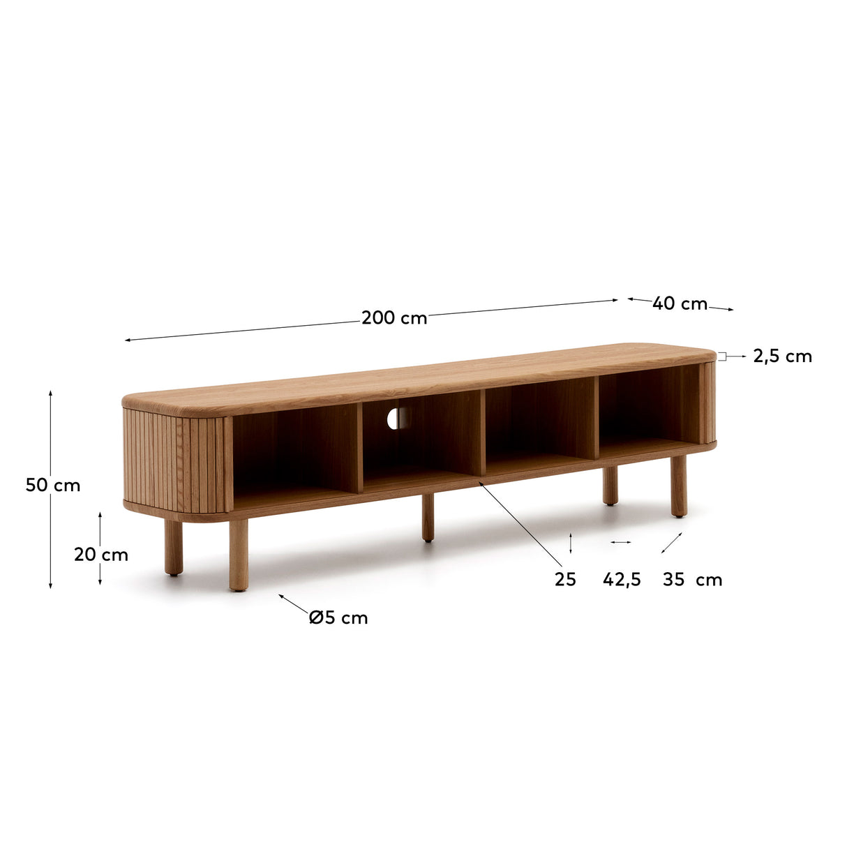 Mailen TV-Möbel 2 Türen in Eschenfurnier und natürlichem Finish 200 x 50 cm - ZEN ZONE Furniture