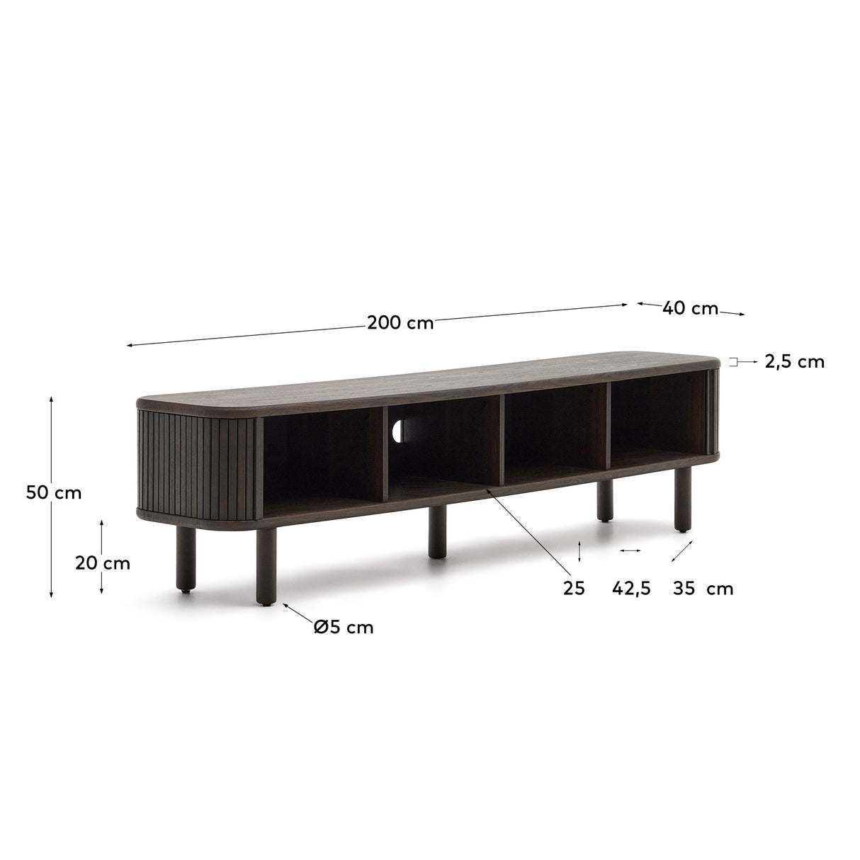 Mailen TV-Möbel 2 Türen in Eschenfurnier und dunklem Finish 200 x 50 cm - ZEN ZONE Furniture