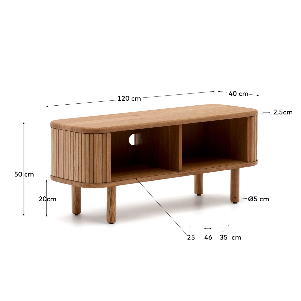 TV-Möbel Mailen 2 Türen in Eschenfurnier mit natürlichem Finish 120 x 50 cm - ZEN ZONE Furniture