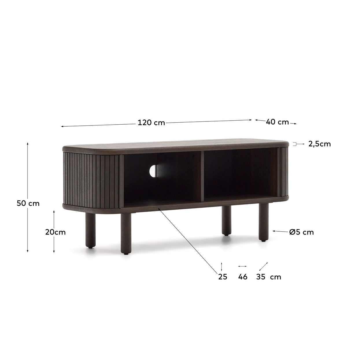 TV-Möbel Mailen 2 Türen in Eschenfurnier mit dunklem Finish 120 x 50 cm - ZEN ZONE Furniture