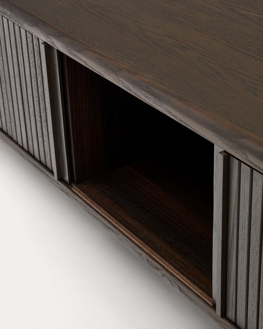 TV-Möbel Mailen 2 Türen in Eschenfurnier mit dunklem Finish 120 x 50 cm - ZEN ZONE Furniture
